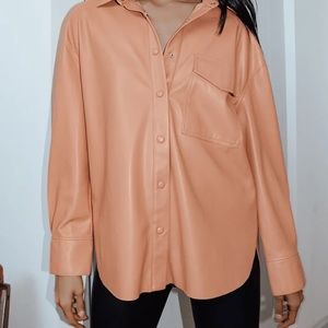 Lulus Popular Opinion Peach Vegan Leather Button-Up Oversized Shirt